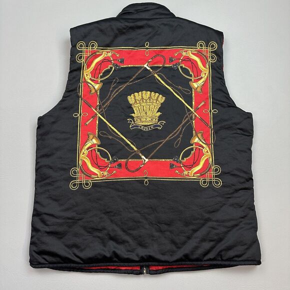 Vintage Lauren Ralph Lauren Vest Womens Medium Reversible Diamond Quilt Crest - Picture 4 of 14